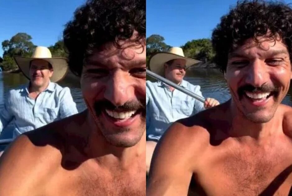 Guito e Murilo curtem passeio de barco no Pantanal 