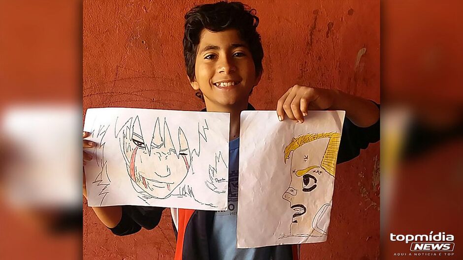Matheus tem 11 anos e já tem habilidades para desenhar 