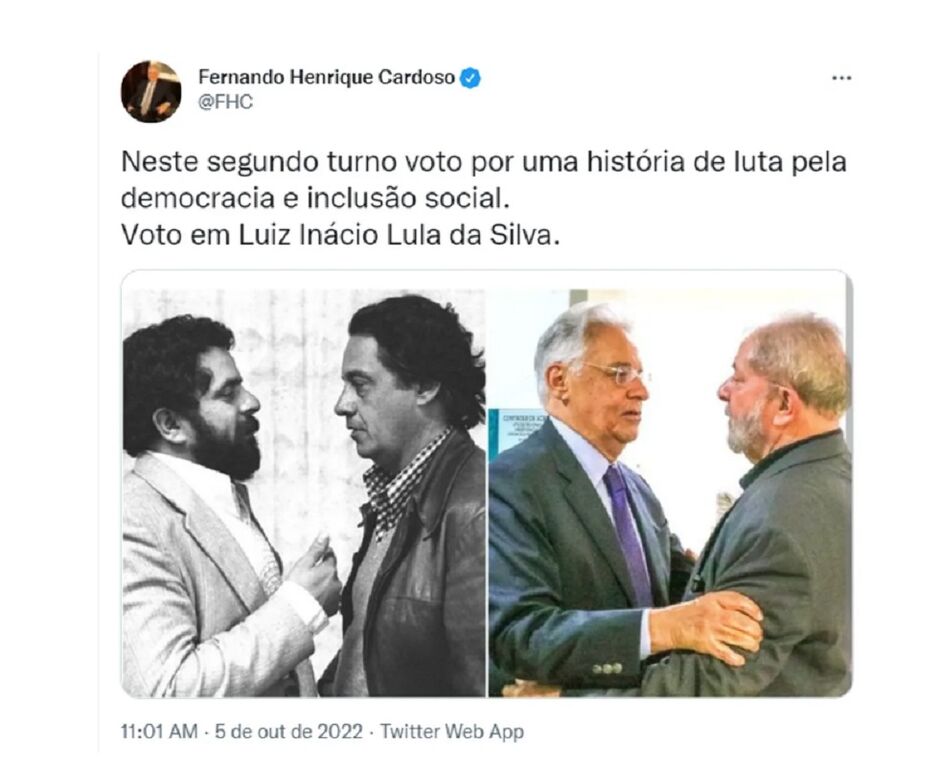 FHC pede voto para Lula no segundo turno