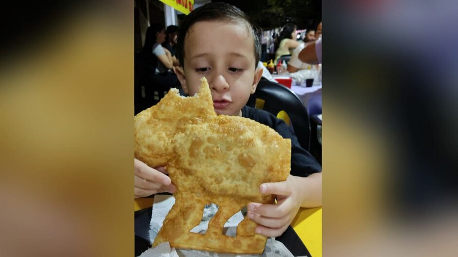 Criança ganhou pastel de animais na feira da Vila Almeida