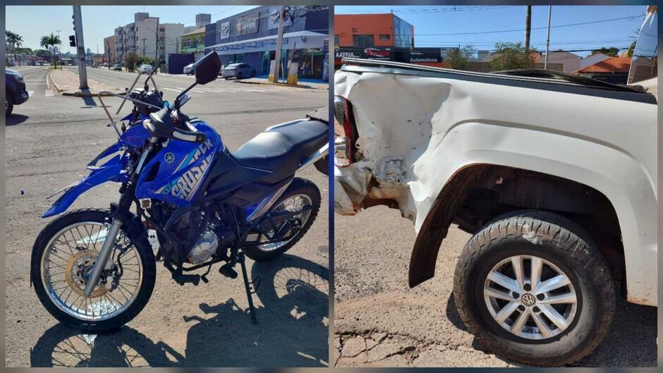Moto e caminhonete envolvidas no acidente