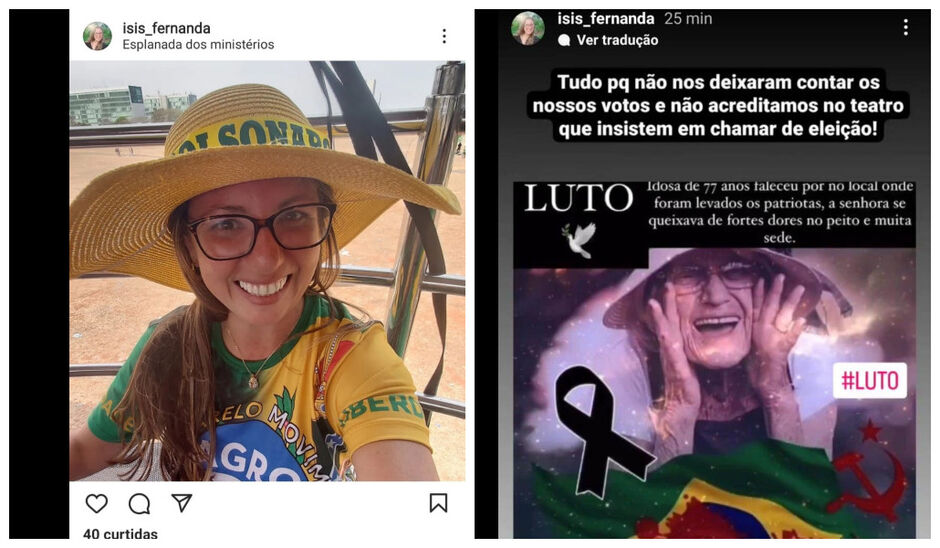 Isis fez parte da organização de ônibus que foram na invasão em Brasília e compartilha fake nas redes