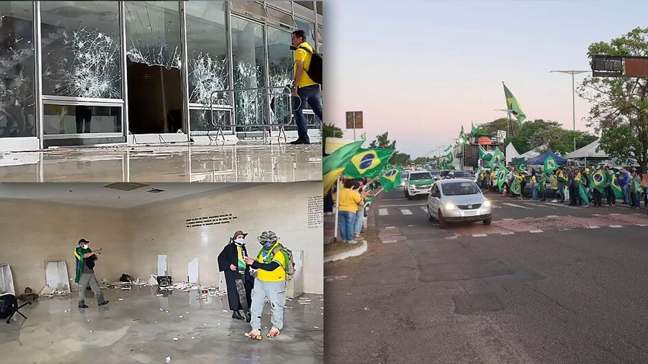 Destruição no Congresso e manifestação em frente ao CMO em Campo Grande