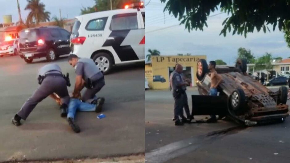Homem foi preso depois do capotamento