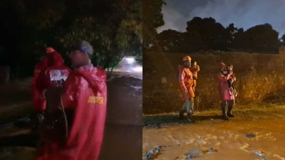 Bombeiros resgataram crianças de casa alagada