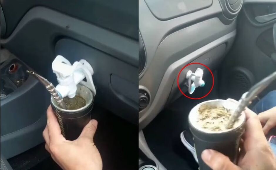 Engenhoca ajudou a servir tereré no carro 