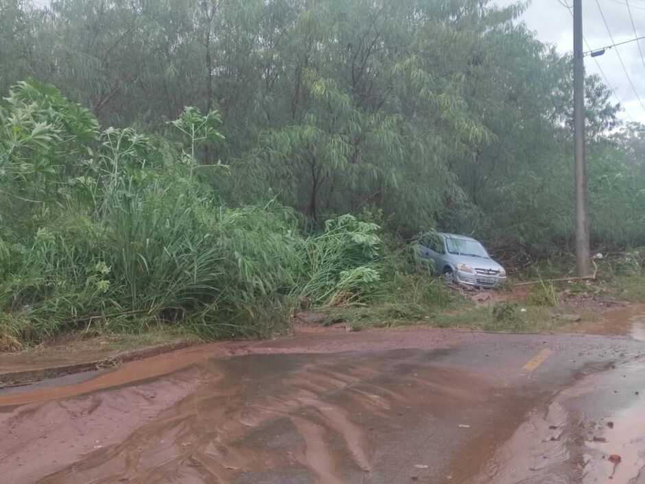 Carro praticamente foi salvo pelo matagal que ajudou a parar o veículo