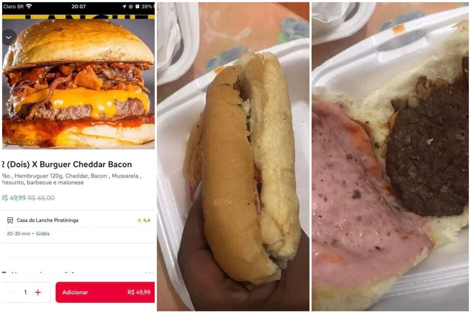 O que era para ser bem recheado, só veio pão e o hamburguer