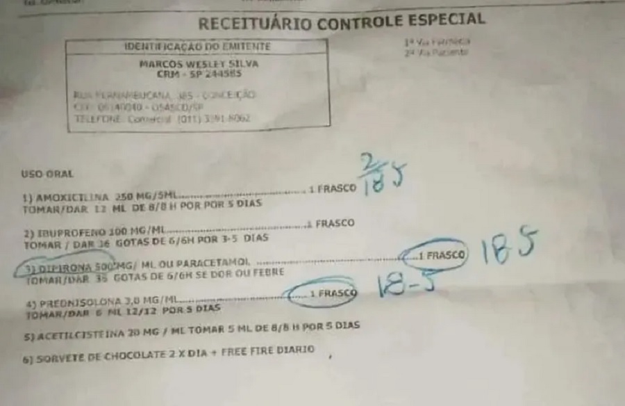 Receita tinha todos os rem&eacute;dios, mas &uacute;ltimo item chamou aten&ccedil;&atilde;o da fam&iacute;lia