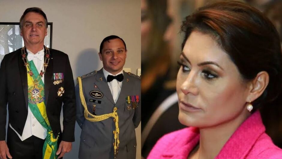 Jair Bolsonaro, Mauro Cid e Michelle, em fotomontagem