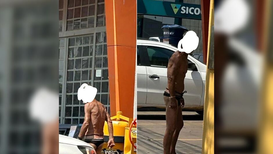 Homem andando de sunga pela cidade