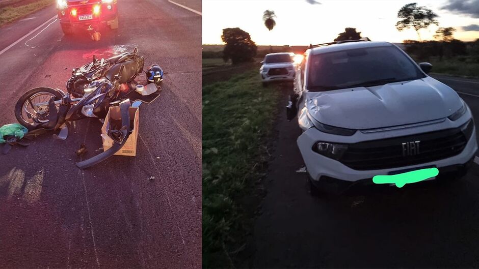 Caro e moto envolvidos no acidente