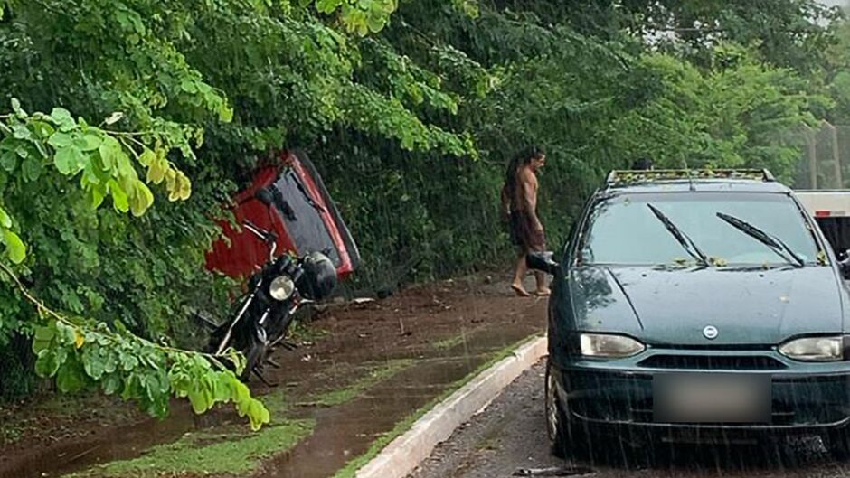 Veículo arrancou a cerca do Parque Ecológico Anhanduí