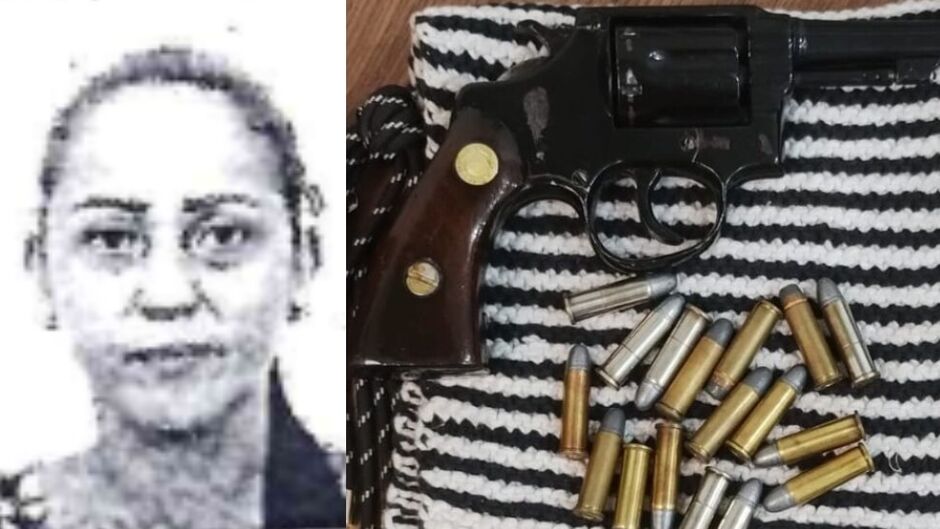 O revólver foi encontrado dentro de uma bolsa de crochê, escondida em um saco plástico