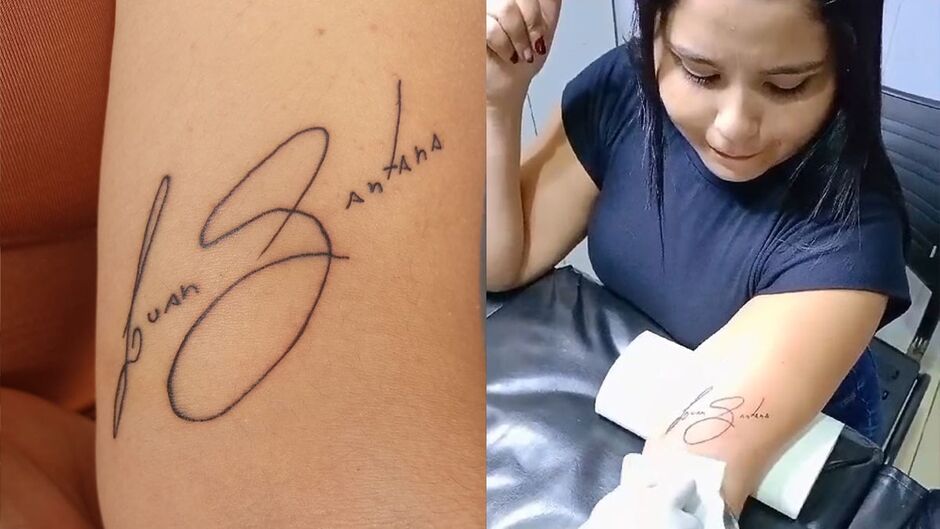 'Luanete de corpo e alma' desde os 14 anos tatua assinatura de Luan Santana no braço (vídeo)