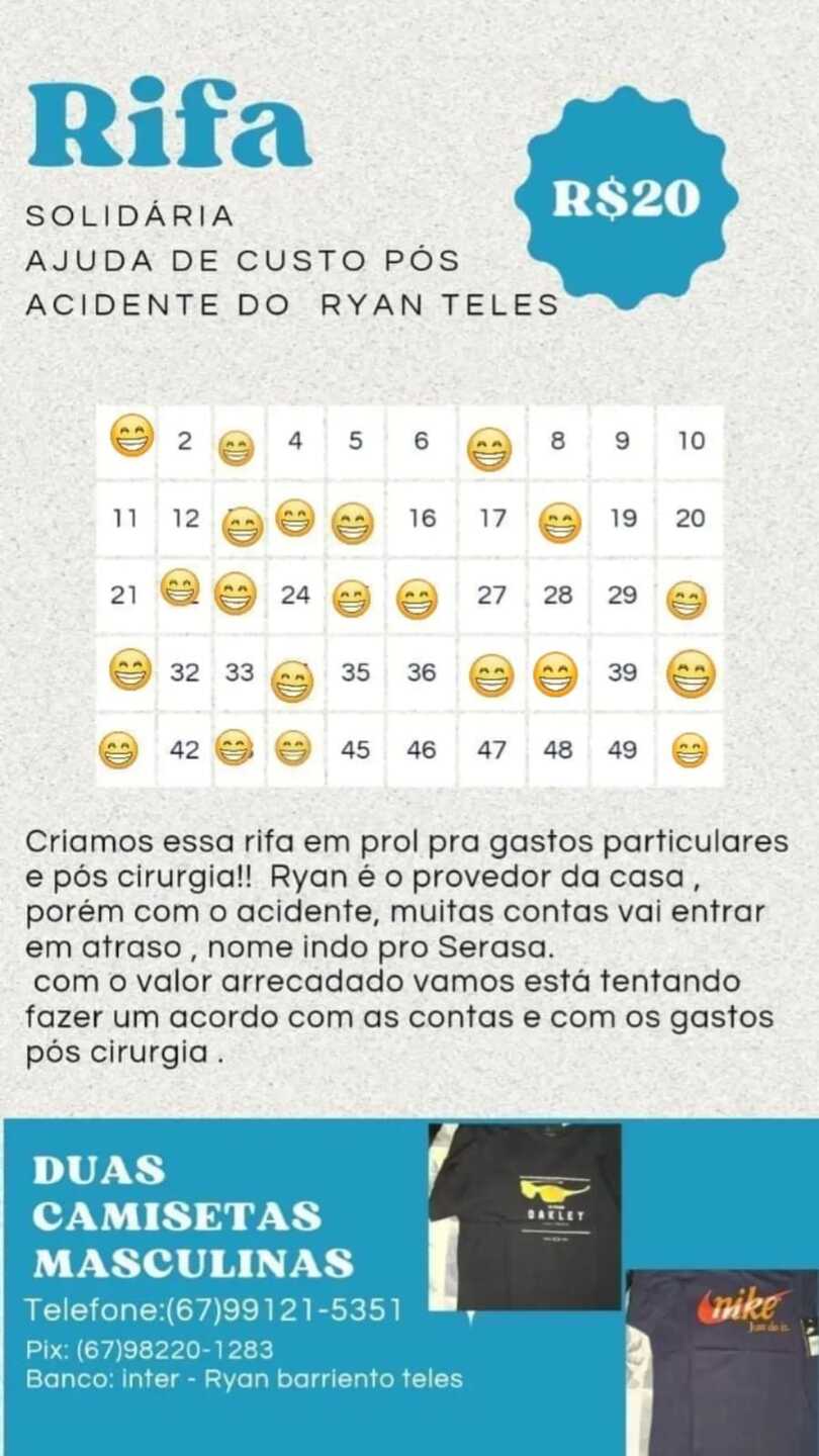 Ele realiza uma rifa solidária para arcar com as contas e pós-operatório