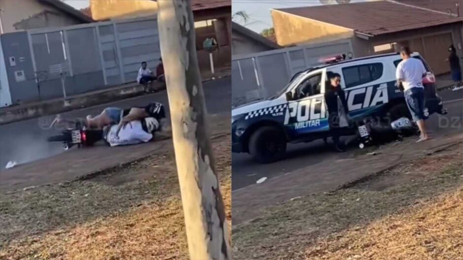 'Rolezeiro' em alta velocidade cai ao lado da pol&iacute;cia e tenta fugir no Nova Lima