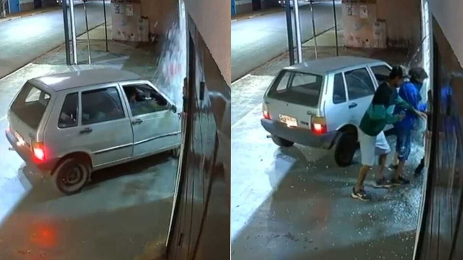 Flagrante: bandidos estouram vidro de loja e furtam capacetes no São Jorge da Lagoa (vídeo)