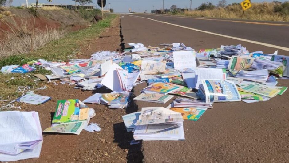 Livros estavam espalhados nas margens da rodovia