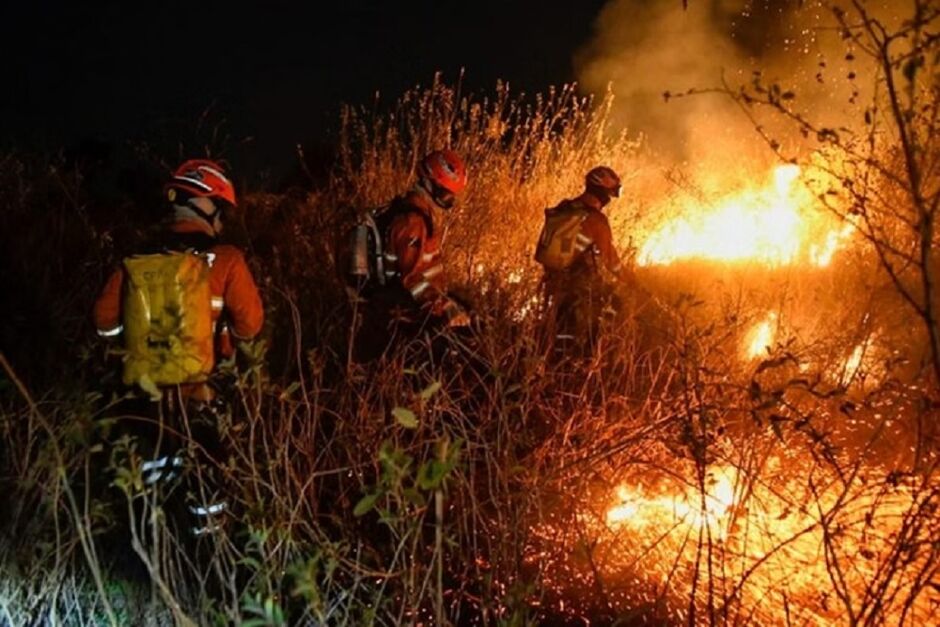 Bombeiros durante combate a incêndio no Pantanal