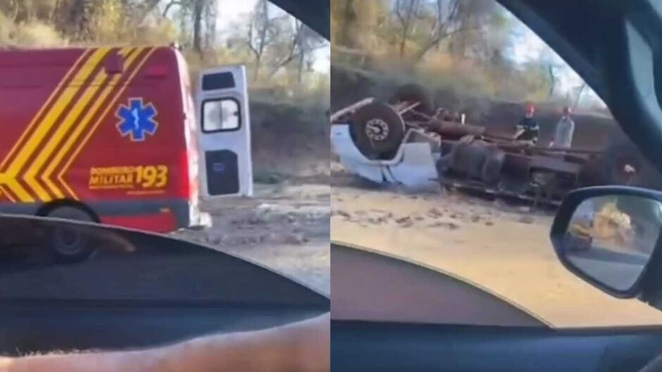 Motorista morre ao tombar caminhão com milho na Serra da Urca em Sidrolândia (vídeo)