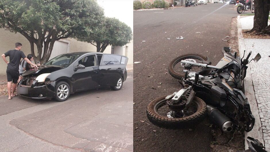 Carro invade preferencial e bate em motociclista no Jardim Bela Vista