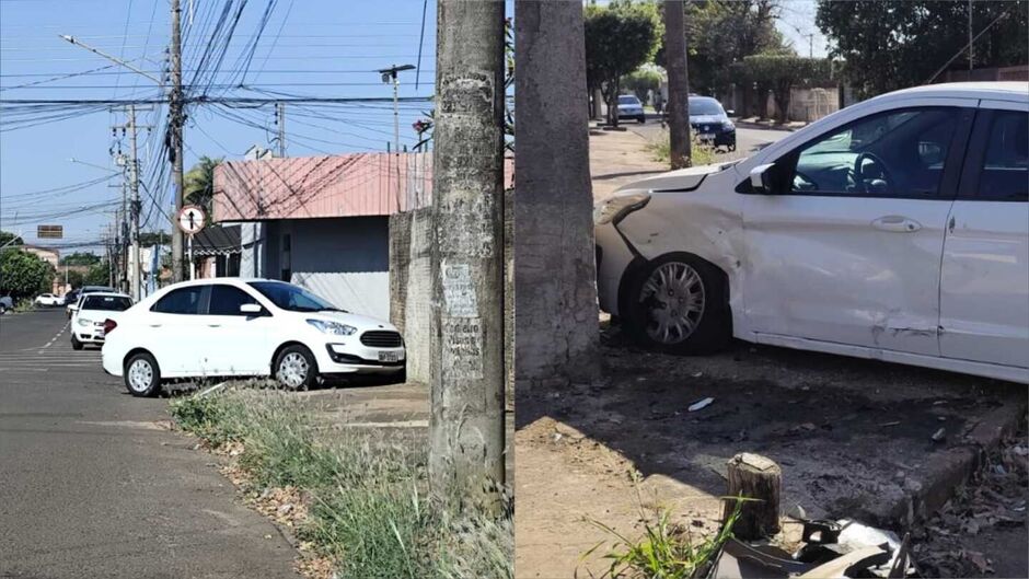 Acidente entre dois carros quase derruba muro na Vila Almeida; ninguém ficou ferido 