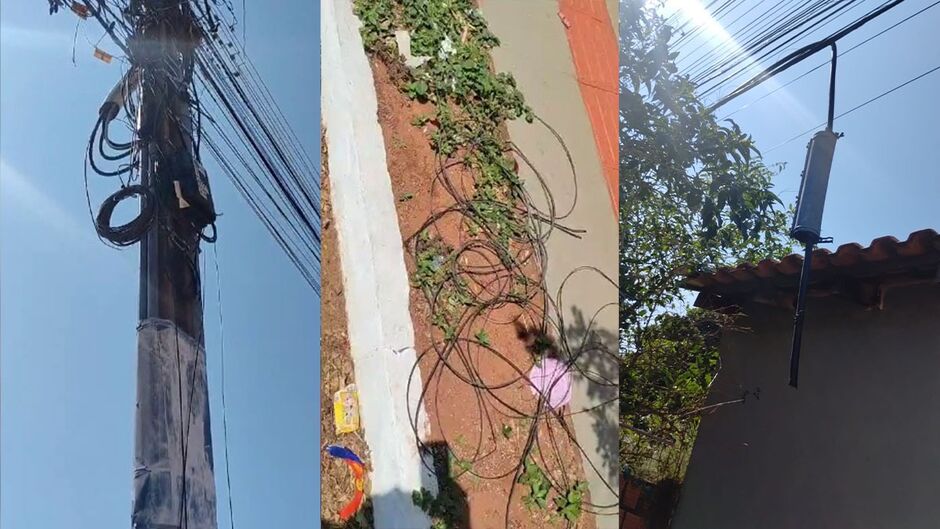 Fios foram retirados da rua e colocados na calçada para evitar acidente