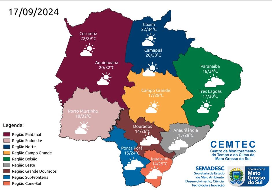 Temperaturas ainda seguem amenas ao amanhecer, porém, ao longo da semana, estarão em gradativa elevação