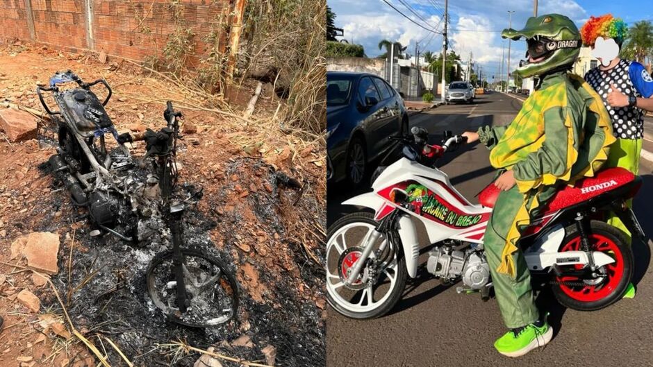 A motocicleta era usada em shows de manobras radicais, o qual Flávio Brito atua como Jacaré do Brejo