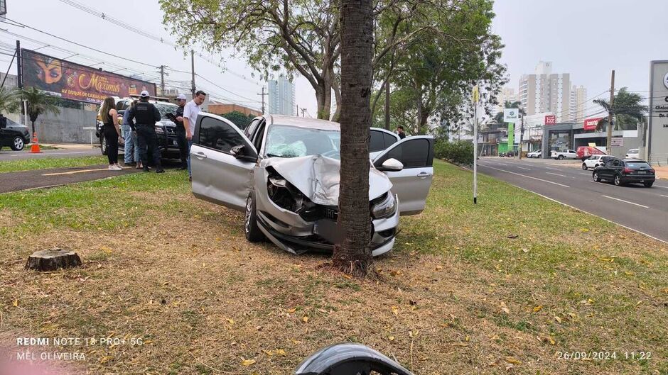 O carro dela chegou a subir o canteiro central e bater contra uma árvore