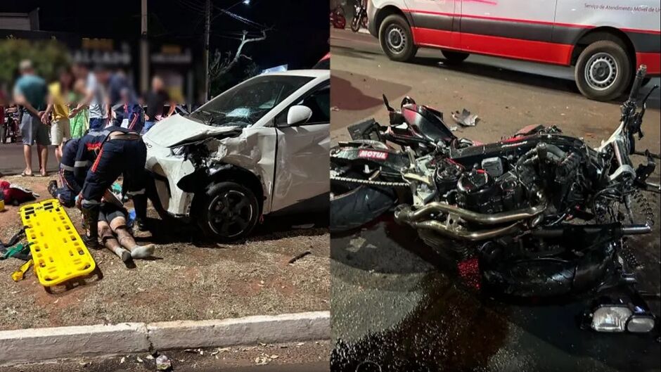 Moto e carro ficaram destruídos