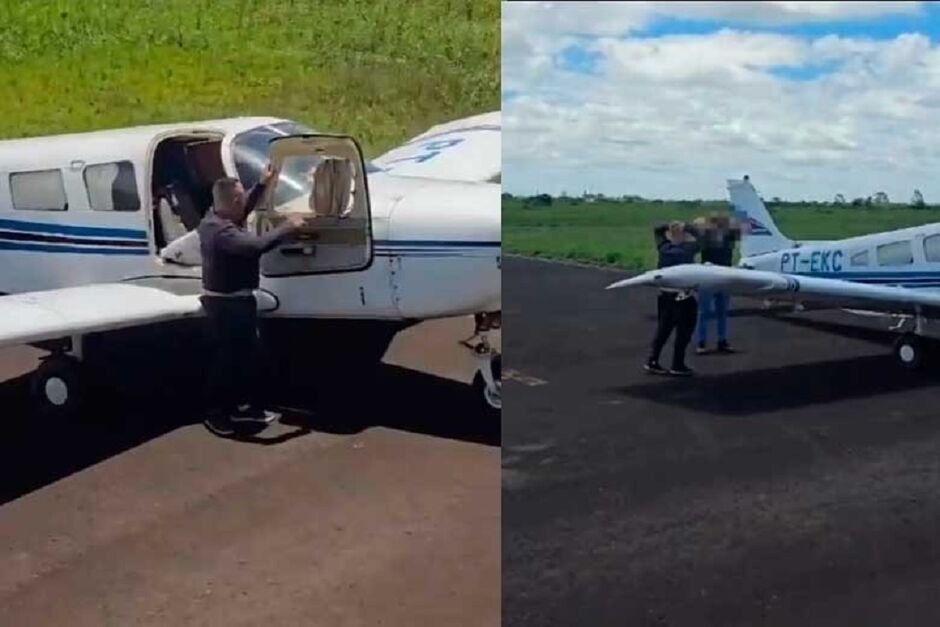 Avião no momento em que foi interceptado no aeroporto 