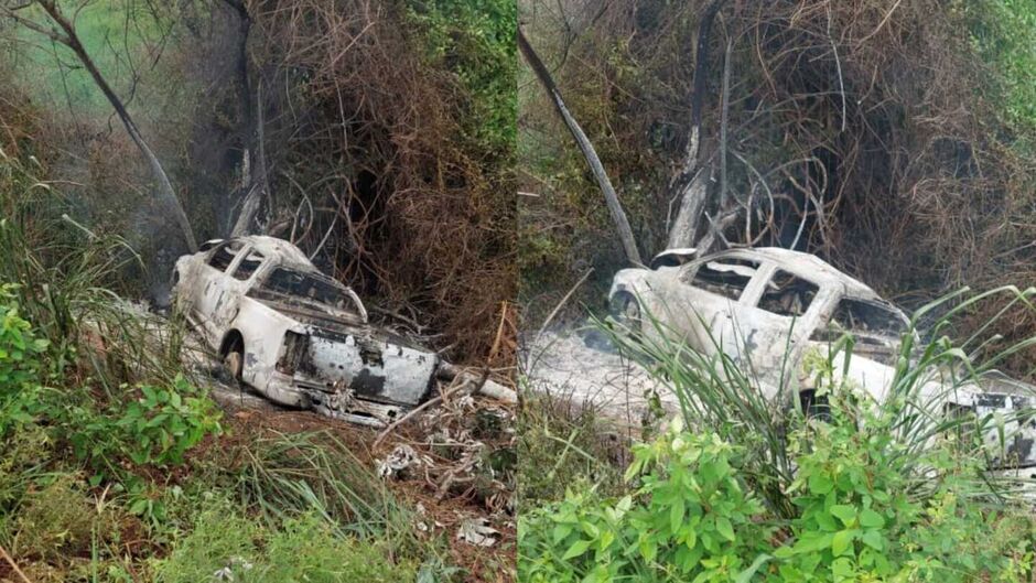 Caminhonete pegou fogo após o acidente