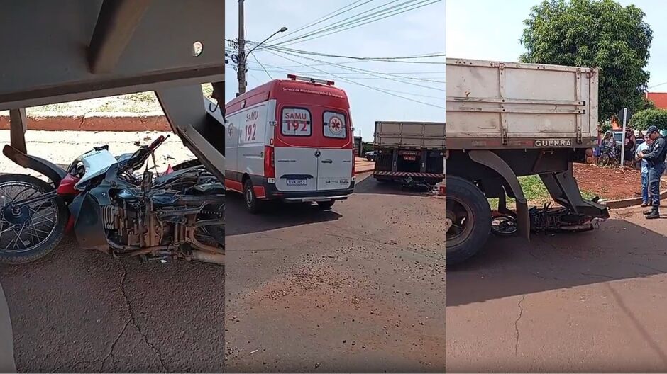 Idoso motociclista tem pé decepado em acidente com carreta em Dourados 