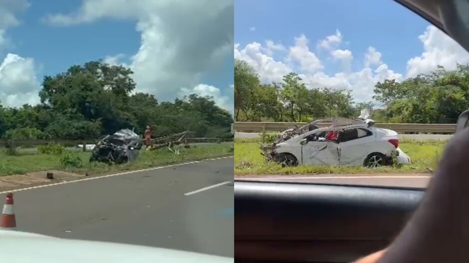 Veículo ficou bastante destruído após o impacto