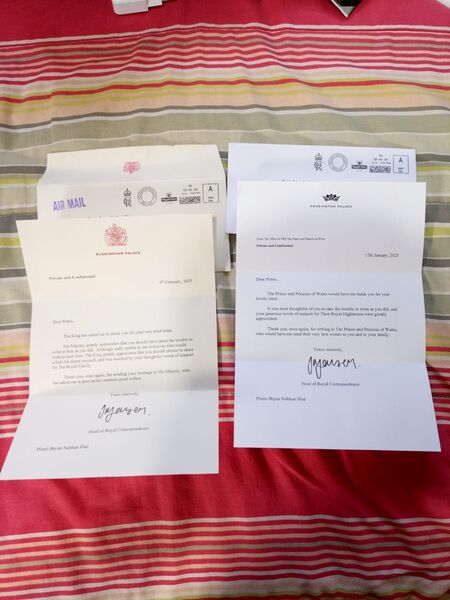 Jovem ficou emocionado ao receber correspondências da Família Real Britânica