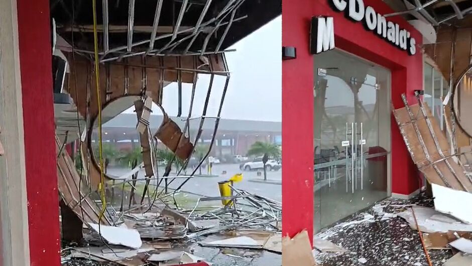 Tempestade atinge fronteira e destrói fachada de lojas no Paraguai