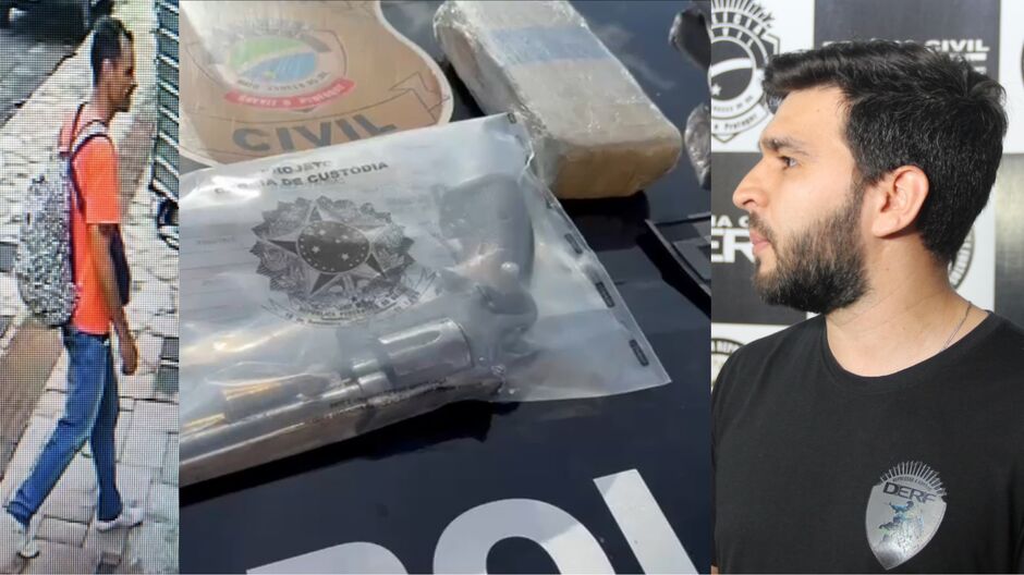 Michel (esq.) estava armado e com tabletes de drogas na residência. Derf cumpriria mandado de prisão