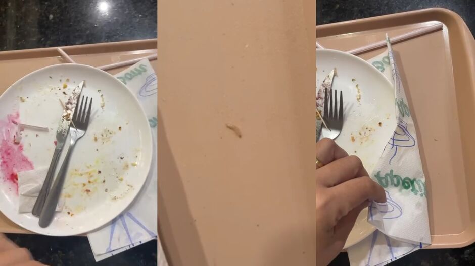 Cliente gravou larva andando na bandeija