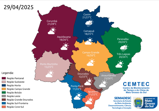 Com o avanço do ar mais frio, o tempo fica mais firme, com sol e variação de nebulosidade