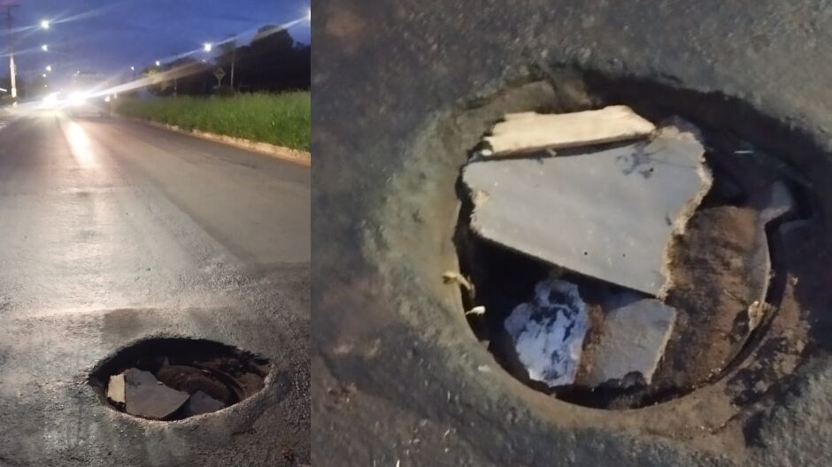 O buraco está localizado exatamente no meio da via