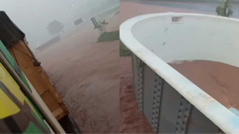 Piscina flutuou sobre a rodovia