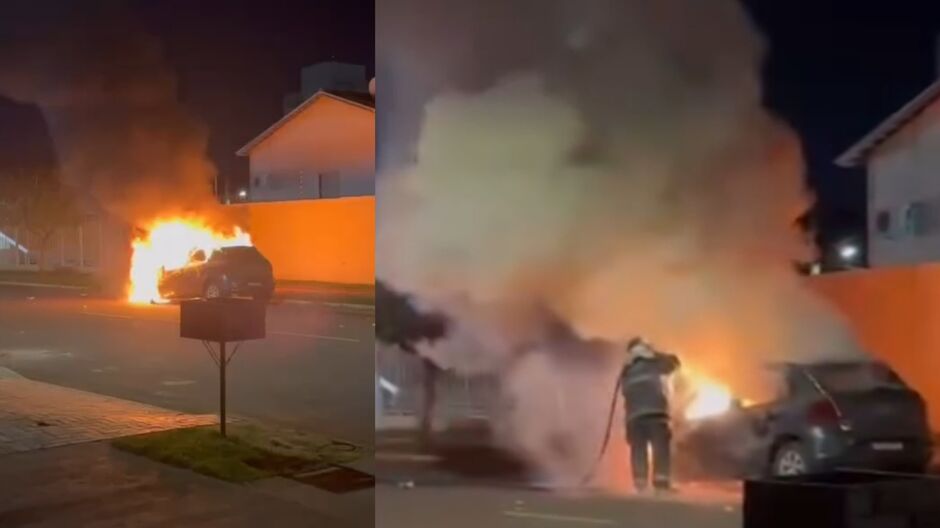 Curiosos filmaram carro em chamas em Campo Grande