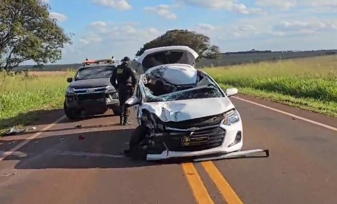 O motorista estava tentando fazer uma ultrapassagem quando acabou colidindo com a traseira de um caminhão