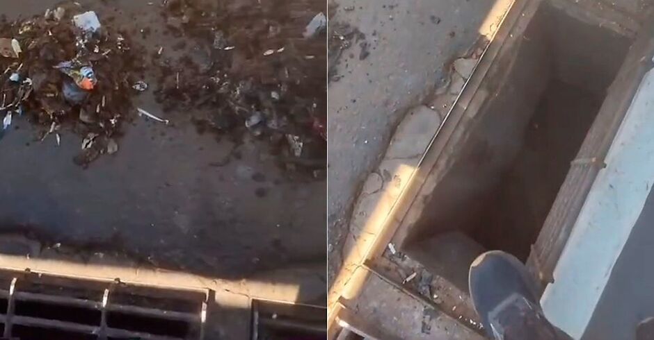 Sujeira retirada do bueiro após comerciante pagar pela limpeza