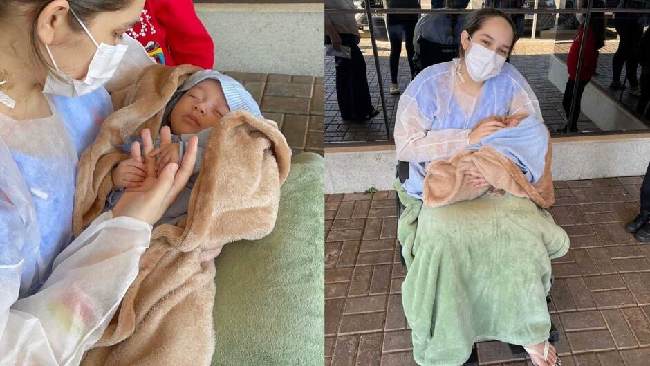 Laura se reencontrou com o pequeno Miguel após 21 dias na UTI