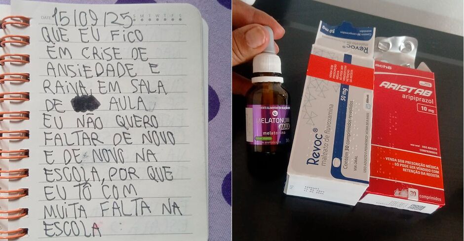 Desabafos escritos no caderno do menino e remédios utilizados agora