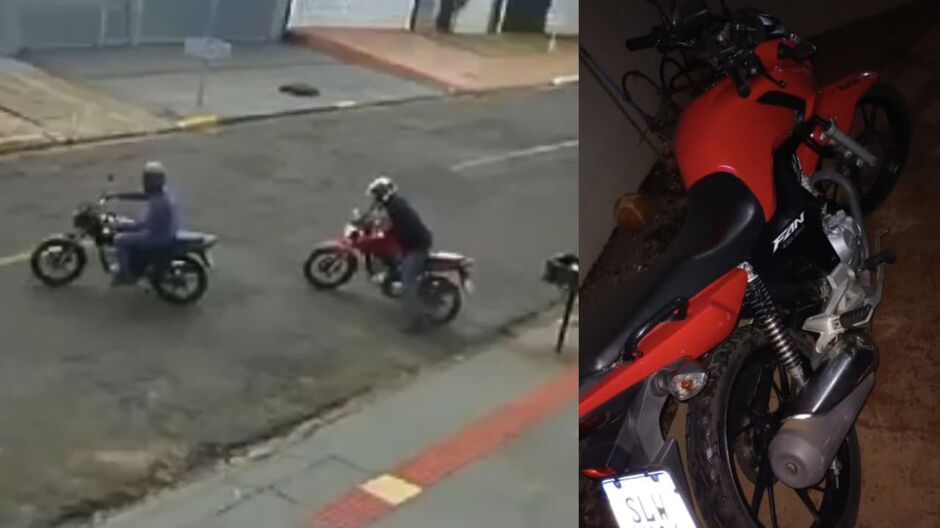 Homens levam moto estacionada 