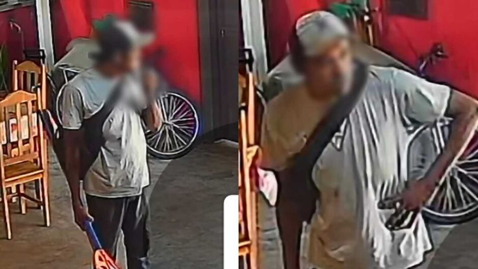 Homem entra e observa ao redor antes de cometer o crime